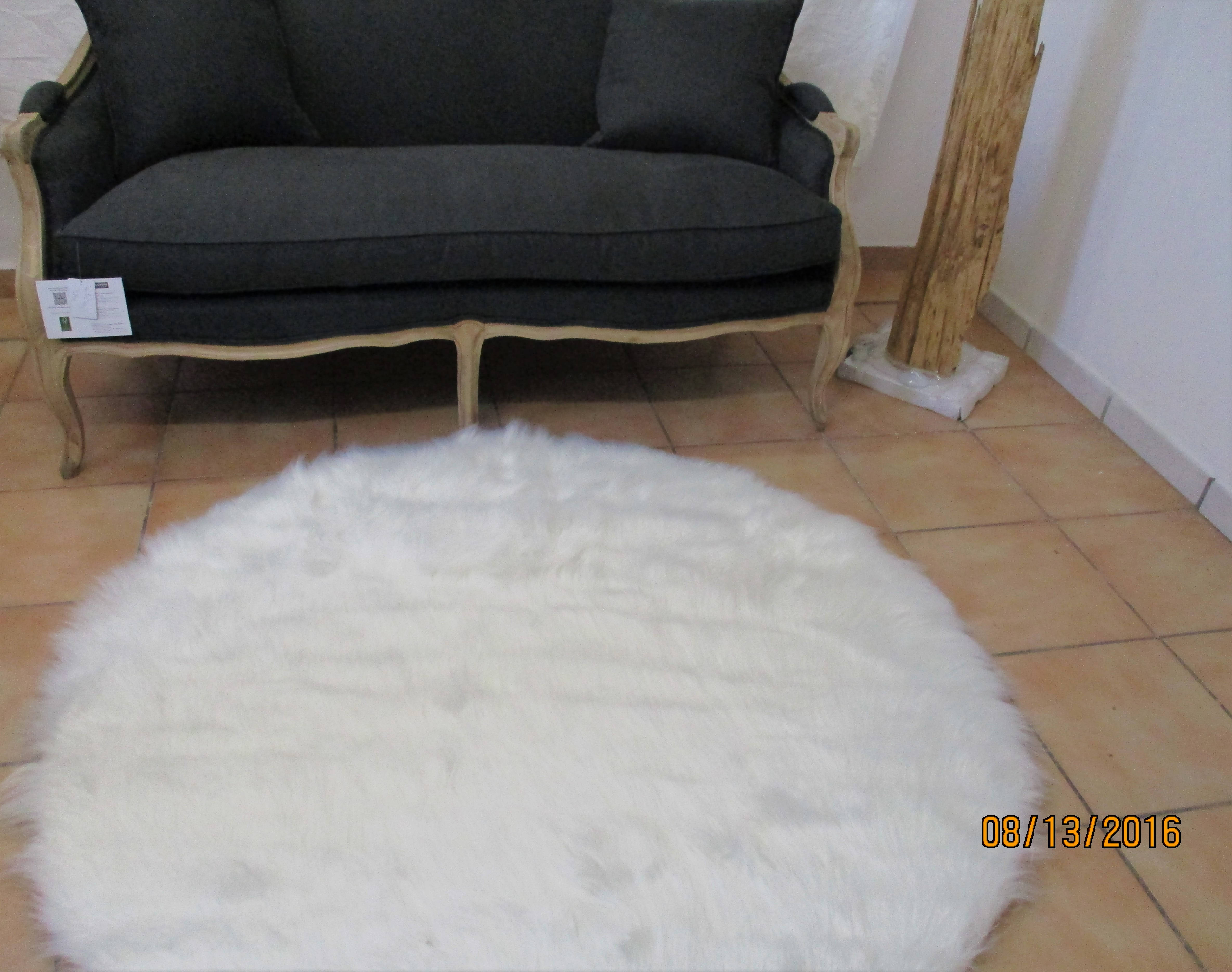 Tapis rond Baras D115cm Tissu fourrure Blanc